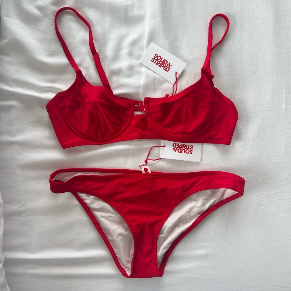 Solid & Striped Matching Red Bikini NWT Size Large